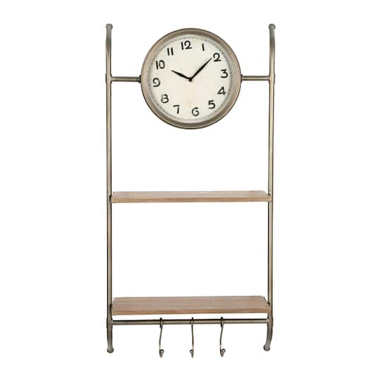 Hello Honey® Gold Wall Clock with 2 Shelves & 3 Hooks